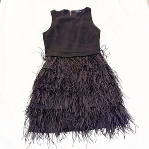 Club Monaco Black Dress Feather Skirt Cocktail Hour Elegance LBD Size 0